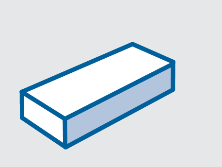 Confezione rettangolare bianca con bordo blu chiaro, vista in prospettiva isometrica su sfondo grigio chiaro