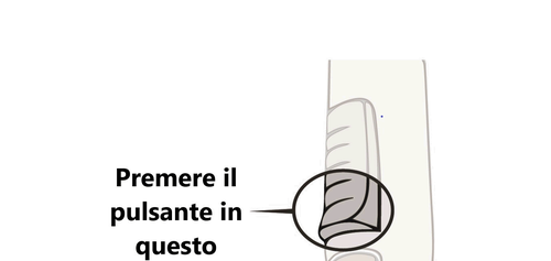 Dito che preme un pulsante circondato da un cerchio nero con freccia indicante la pressione