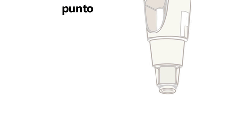 Penna iniettabile bianca con punta arrotondata e meccanismo di rilascio visibile su sfondo bianco