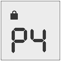 Simbolo di un lucchetto sopra il numero 4 visualizzato su un display digitale segmentato