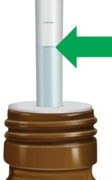 Fiala marrone con collo bianco e stantuffo trasparente con freccia verde che indica il livello del liquido