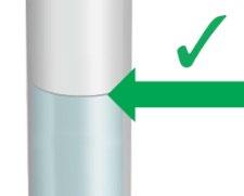 Fiala di vetro trasparente con freccia verde che indica il punto di iniezione e segno di spunta verde