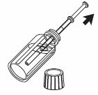 Siringa preriempita trasparente con stantuffo visibile e tappo protettivo separato freccia indica la direzione