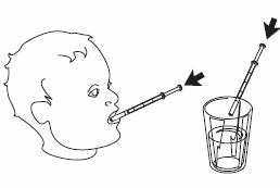 Profilo di testa con una siringa in bocca e un bicchiere d