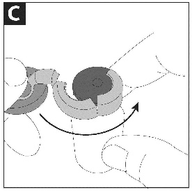 Tecnica di iniezione sottocutanea con ago inserito obliquamente a spirale nel tessuto adiposo e freccia che indica la direzione