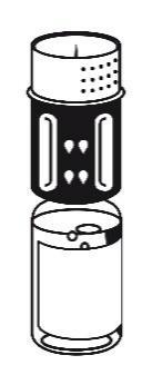 Fiala di medicinale con tappo superiore cilindrico e base con membrana da forare