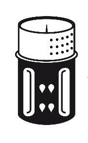 Fiala di medicinale con tappo nero e superiore traforato per la somministrazione, con due aree bianche laterali