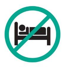 Simbolo di divieto con cerchio verde e barra diagonale rossa su sfondo bianco, raffigurante una persona sdraiata su un letto