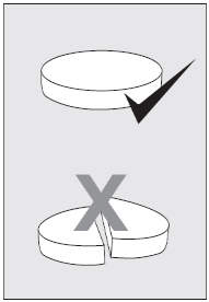 Tavoletta farmaceutica intera con segno di spunta sopra e tavoletta spezzata con croce rossa sotto