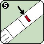 Striscia reattiva bianca con area rossa indicata da una freccia nera e numero 5 in cerchio