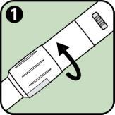 Penna per insulina con freccia curva che indica la rotazione del selettore di dose su sfondo verde chiaro