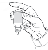 Mano che tiene un flacone contagocce con l