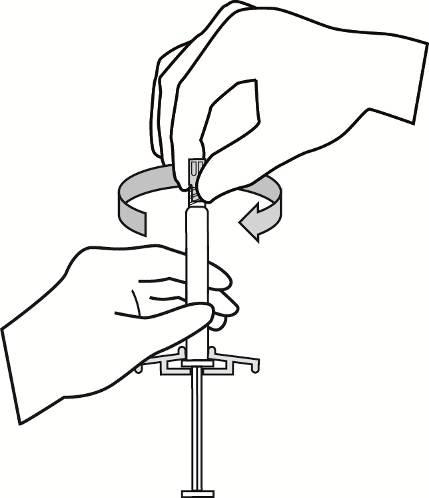 Mani che ruotano un dispositivo a penna con ago visibile e supporto a croce inferiore per l