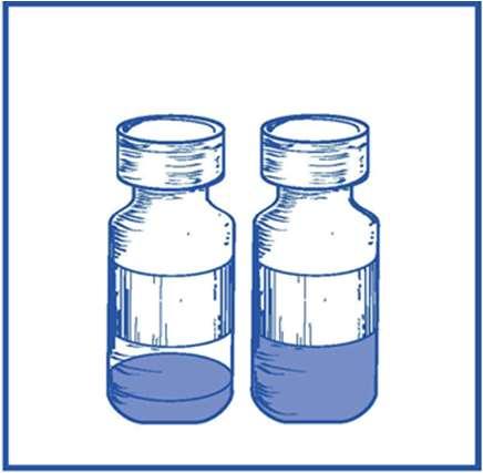 Due fiale di medicinale con liquido trasparente e parte inferiore colorata disegnate in stile schizzo