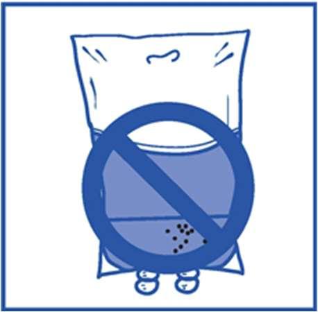 Borsa per infusione con cerchio rosso barrato da una croce, indicando di non utilizzare se danneggiata o con particelle