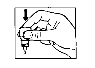 Mano che tiene un dispositivo penna per iniezione con una goccia che fuoriesce dalla punta e freccia nera indicante la pressione