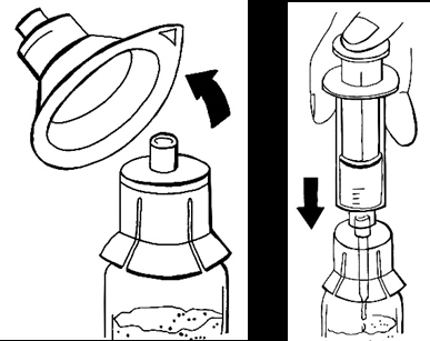 Dispositivo medico con tappo protettivo da rimuovere con rotazione e successivo inserimento di un cilindro graduato