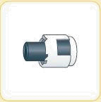 Supposta rettale bianca con estremità nera e forma cilindrica parzialmente sezionata