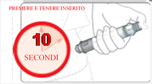 Dispositivo autoiniettante con indicazione del numero 10 e scritta