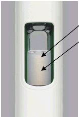 Fiala di vetro trasparente con polvere bianca all