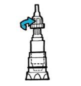 Dispositivo medico con componenti a forma cilindrica avvitati, freccia blu indica rotazione per il montaggio