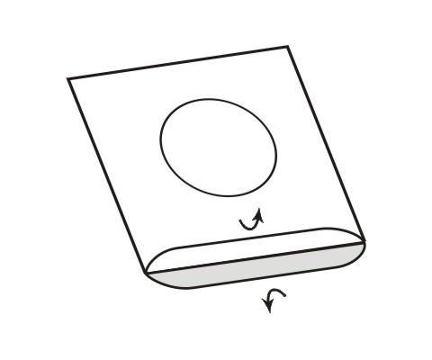 Busta rettangolare bianca con un cerchio centrale e due frecce curve che indicano l