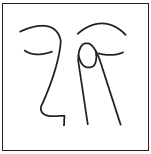 Schema lineare di sopracciglia e occhi stilizzati con pupille puntiformi e ciglia curve