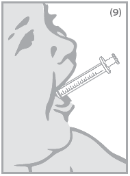 Profilo di testa e collo con siringa posizionata per iniezione intramuscolare nella guancia