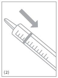 Siringa con ago rivolto verso il basso e freccia grigia che indica la direzione di inserimento