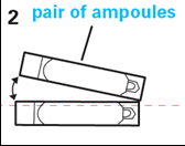 Due fiale medicinali sovrapposte con freccia curva che indica la rottura del collo per l