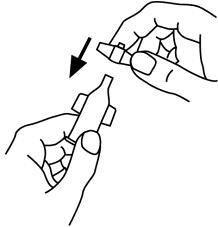 Mani che assemblano un dispositivo medico con due componenti a innesto e una freccia nera che indica la direzione