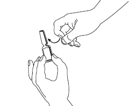 Mano che tiene una penna per iniezione con ago esposto e fiala di vetro in basso