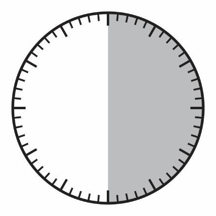 Cerchio diviso a met&agrave; con met&agrave; bianca e met&agrave; grigia, indicazione temporale di 30 minuti o met&agrave; tempo