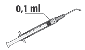 Siringa preriempita con indicazione del volume 0,1 ml e ago curvo trasparente per iniezione sottocutanea