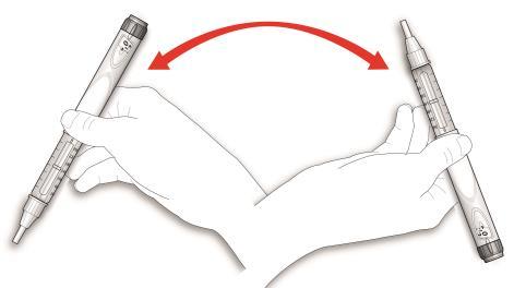 Mano che ruota un dispositivo per iniezione con freccia rossa che indica il movimento rotatorio del cilindro esterno