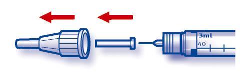 Siringa con ago separato e frecce rosse che indicano il movimento di connessione tra i due componenti
