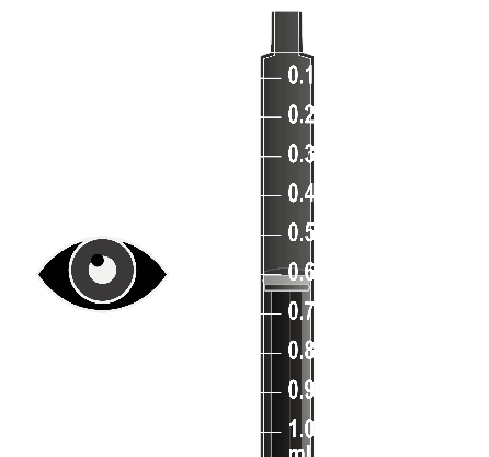 Siringa graduata con scala da 0.1 a 1.0 ml e un occhio stilizzato nero a sinistra