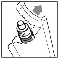 Connettore cilindrico bianco e nero inserito in un dispositivo con freccia che indica la direzione di rotazione