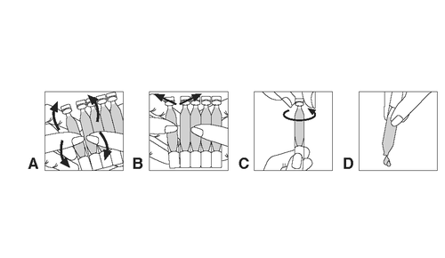 Fiale di vetro con tappi di gomma e mani che le manipolano per l