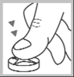 Fiala di vetro su base cilindrica con ago che penetra nel tappo di gomma e frecce direzionali