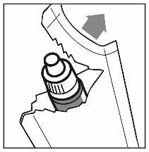 Ago collegato al dispositivo iniettore con freccia grigia che indica la direzione di inserimento