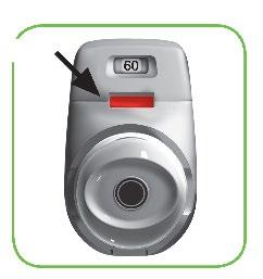 Dispositivo autoiniettante con display digitale che mostra il numero 60 e pulsante rosso di attivazione