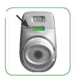 Dispositivo autoiniettante grigio con display digitale che mostra il numero 60 e indicatore verde di dosaggio