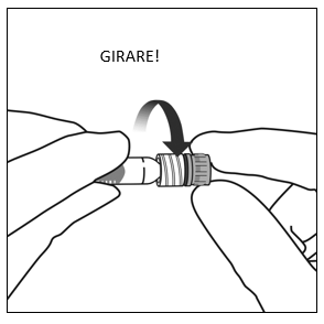 Due mani che ruotano un dispositivo cilindrico scuro con una freccia curva che indica il movimento