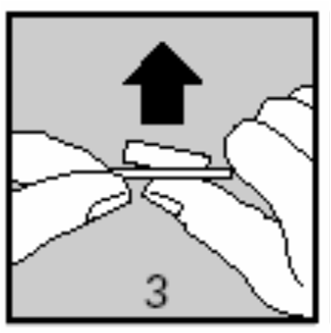 Mani che tengono un dispositivo a penna con un pulsante grigio e una freccia nera che indica la pressione