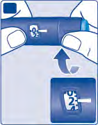 Penna iniettabile blu con indicatore numerico 0-2 e freccia che indica la rotazione verso l