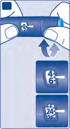 Dispositivo blu con numeri 0-9 e frecce direzionali per impostare il dosaggio 4-6 e 24 unit&agrave;