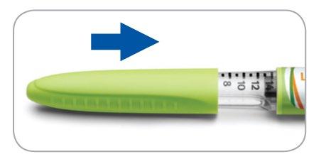 Penna per iniezione con ago protetto da cappuccio verde e scala graduata visibile