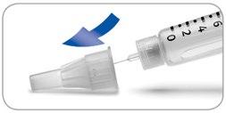 Siringa con ago inserito in un adattatore protettivo trasparente freccia blu indica direzione di rotazione