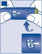 Penna iniettabile blu con indicatore numerico 0-4 e freccia che indica la regolazione della dose